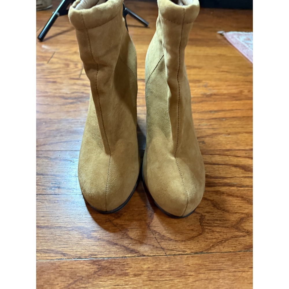 Jeffrey Campbell Rumble Tan Suede Block Heel Ankle Boots Tassel Zip Women 8.5M